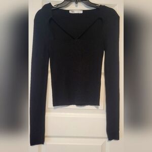 Zara Black Cut Out Straps Knit Top